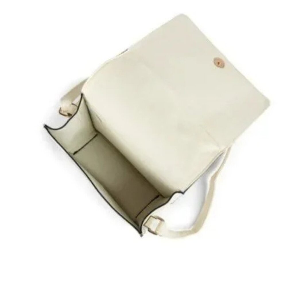 Ivory White Vegan Leather Crossbody Satchel with Clasp - Picture 4 of 4